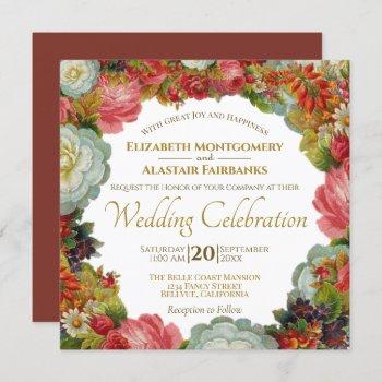 vintage autumn floral boho marsala square wedding invitation
