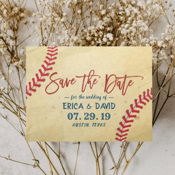 Small Vintage Baseball Wedding Save The Date Announcement Post Front View