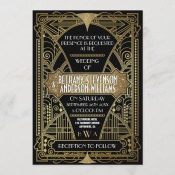 vintage black & gold art deco wedding invitations