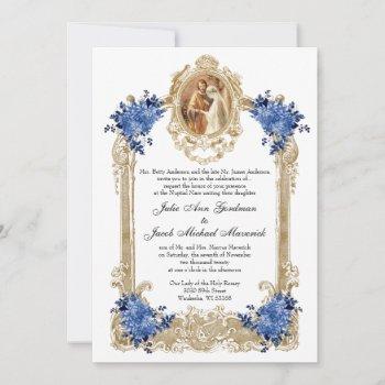 vintage blue floral wedding invitations