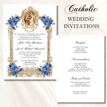 vintage blue floral wedding invitations
