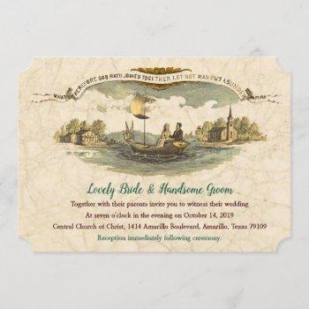 vintage boat lovers wedding invitation