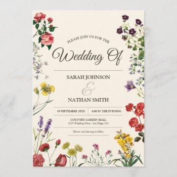 vintage botanical flower wedding invitation