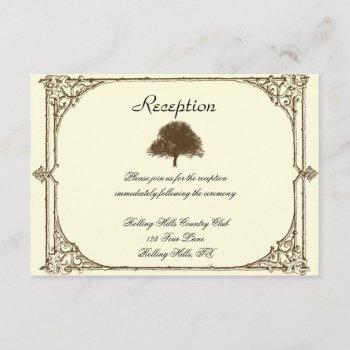 vintage brown oak tree on cream wedding reception invitation