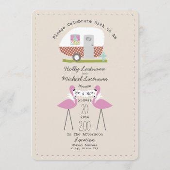Small Vintage Camper And Flamingos Wedding Front View