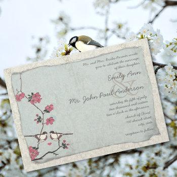Small Vintage Cherry Blossom Chickadee Damask Wedding Front View