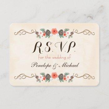 Small Vintage Christma Floral Pinecone Wedding Rsvp Front View