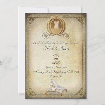 vintage cinderella carriage & slipper wedding invitation
