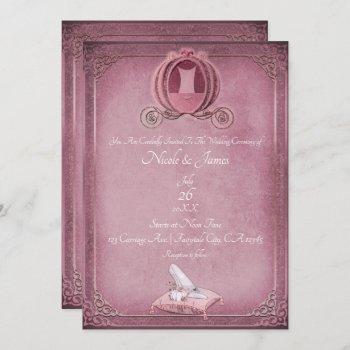 vintage cinderella raspberry & rose gold wedding invitation