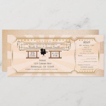 Small Vintage Cinema Wedding Ticket  & Rsvp Front View