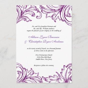 Small Vintage Damask Wedding  Purple & White Front View