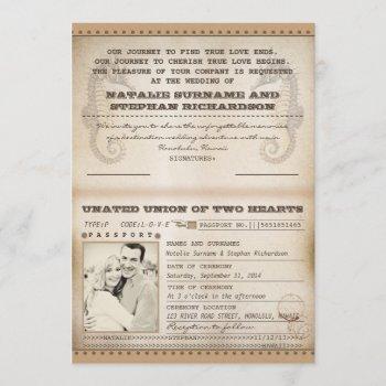 Small Vintage Destination Wedding Passports Invites Front View
