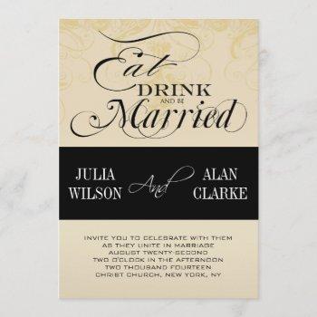 Small Vintage Eat, Drink And Be Married Wedding Invite Front View