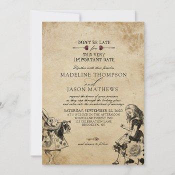 vintage elegant alice in wonderland wedding invitation