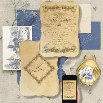 vintage elegant tea stained antique wedding invitation