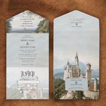 vintage fairytale castle rustic forest wedding all in one invitation