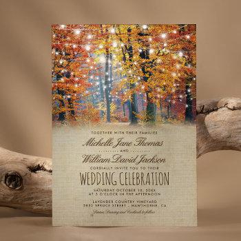 vintage fall rustic autumn string lights wedding invitation