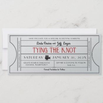 Small Vintage Film Ticket Save The Date Front View