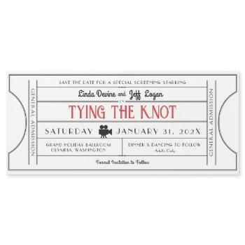 Small Vintage Film Ticket Save The Date Magnetic Front View