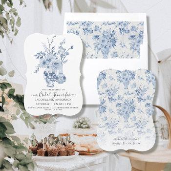 vintage floral elegant blue n white bridal shower invitation