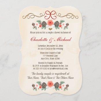 vintage floral pinecone christmas couples shower invitation