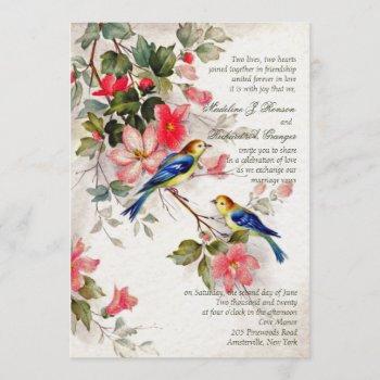 vintage floral with birds wedding invitation