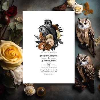 vintage glam amber owls gothic wedding qr code invitation