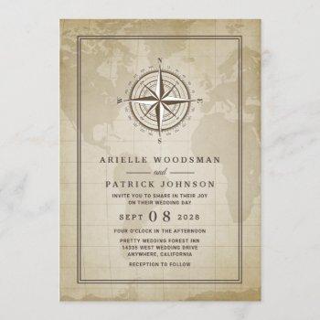 vintage globe nautical compass wedding invitations