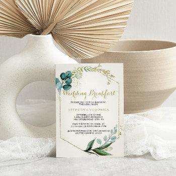 vintage gold & green eucalyptus wedding breakfast invitation