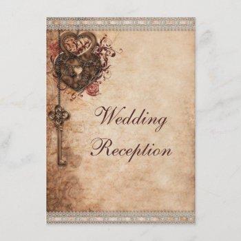vintage hearts lock and key wedding reception invitation