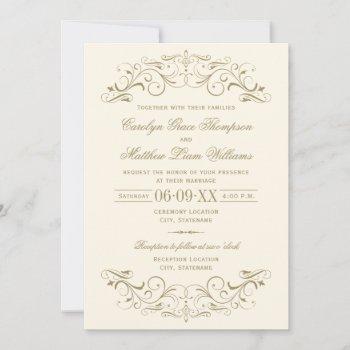 vintage ivory and antique gold flourish wedding invitation