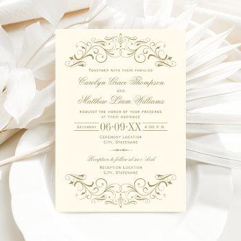 vintage ivory and antique gold flourish wedding invitation