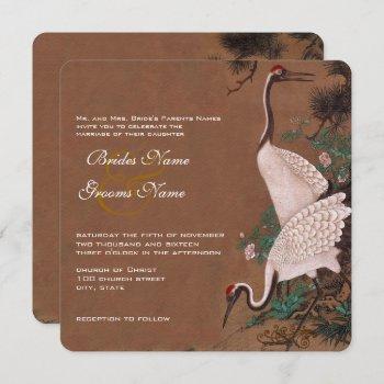 vintage japanese cranes wedding invitations