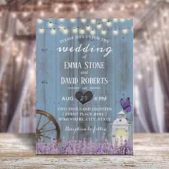 vintage lantern lavender dusty blue barn wedding invitation
