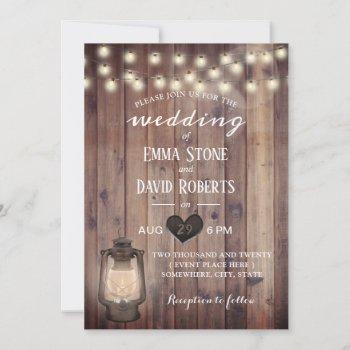 vintage lantern rustic barn wood wedding invitation