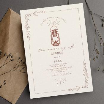 vintage lantern rustic floralterracotta wedding invitation
