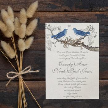 vintage lapis blue love birds wedding invitations