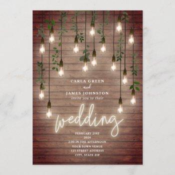 vintage lightbulbs neon sign wood wedding invitation
