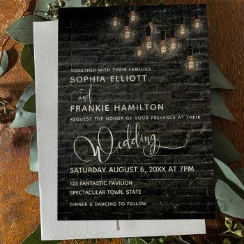 vintage lights industrial brick typography wedding invitation