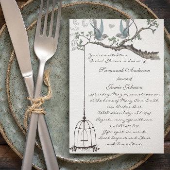 vintage lovebird birdcage bridal shower invitation