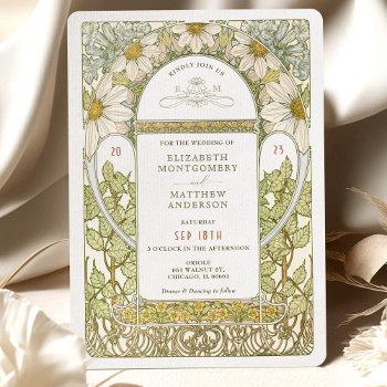 vintage margherite daisy wedding art nouveau mucha invitation