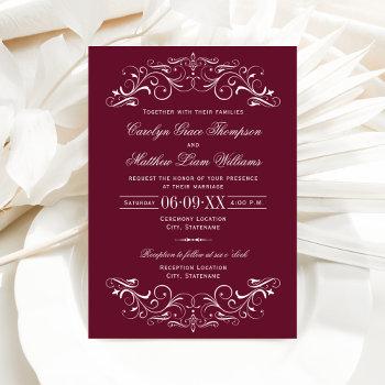 Small Vintage Maroon And Silver Flourish Wedding Front View