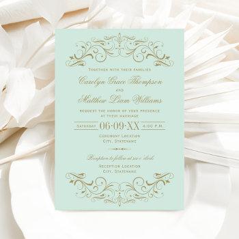 Small Vintage Mint And Antique Gold Flourish Wedding Front View