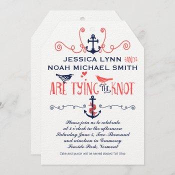 Small Vintage Modern Coral Bird Navy Nautical Wedding Front View