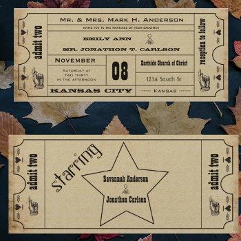 vintage modern typography ticket wedding invitation