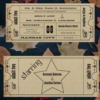 Small Vintage Modern Typography Ticket Wedding Front View