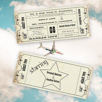Small Vintage Modern Typography Ticket Wedding Front View