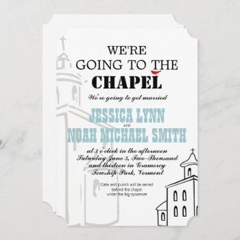 vintage modern we're going to the chapel wedding invitation