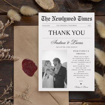 Small Vintage Newspaper Custom Photo Wedding Thank You Front View