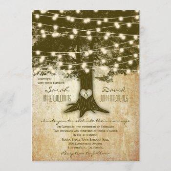 Small Vintage Oak Tree Rustic String Lights Wedding Front View